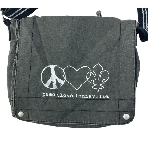 District Threads Canvas Messenger Bag Army Green Louisville KY Graphic Crossbody - Picture 2 of 8